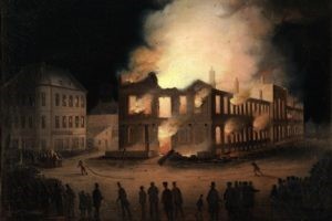 « L’incendie du Parlement à Montréal »,  Joseph Légaré, 1849 (Musée McCord)